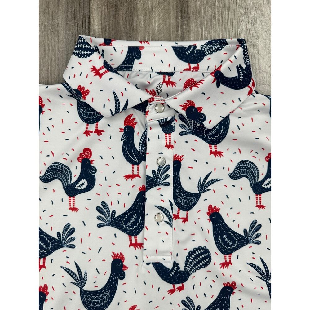 Iron Oak Rooster Western Golf Pearl Snap Polo White Red — Medium - Picture 6 of 10